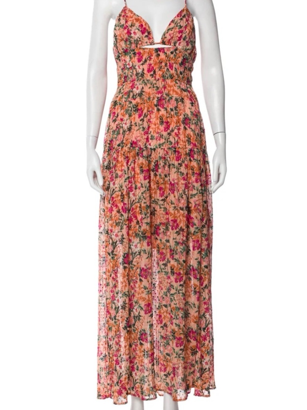 ASTR Peach Floral V-Neck Spaghetti-Strap Maxi Dress